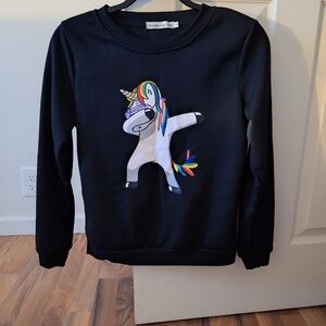 Black Sweatshirt with Dabbing Unicorn